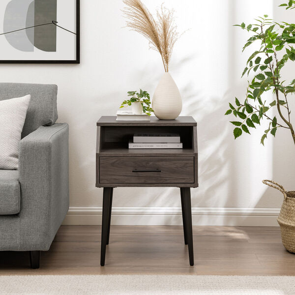 Nora Slate Gray One-Drawer Side Table with Open Storage, image 1