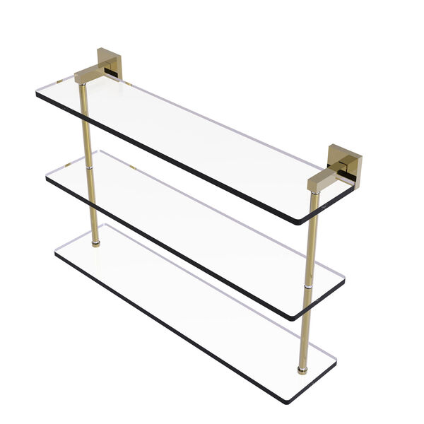 Montero Unlacquered Brass 22-Inch Triple Tiered Glass Shelf, image 1
