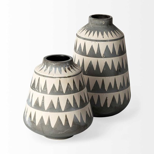 Delaney Gray and White Patterned Ceramic Vase, image 2