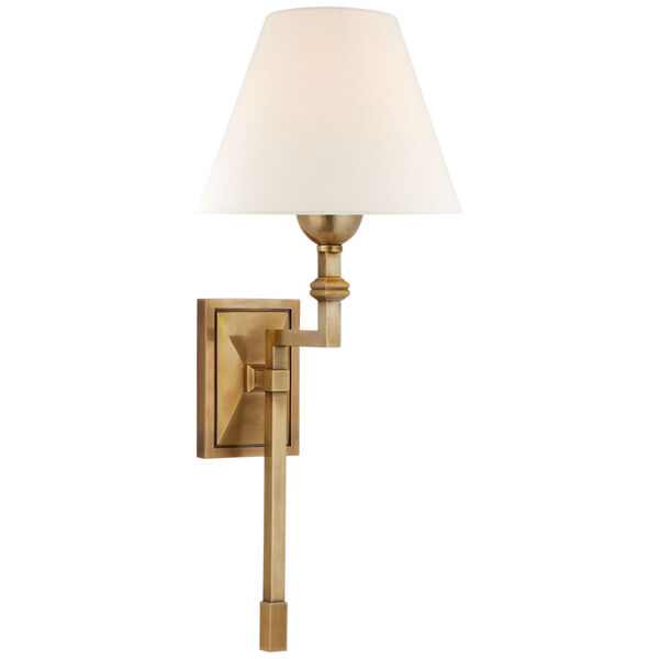 Jane Medium Single Tail Sconce in Hand-Rubbed Antique Brass with Linen Shade by Alexa Hampton, image 1