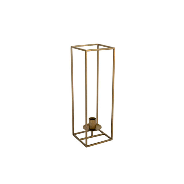 Multi Distressed Tall Square Antique Brass Taper Candle Holder, image 1