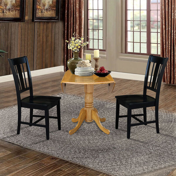 Oak and Black 42-Inch Dual Drop Leaf Table with Two Splat Back Dining Chair, Three-Piece, image 6