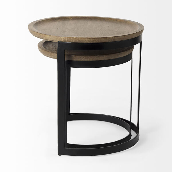 Aisley Light Brown and Black Round Nesting Side Table, Set of 2, image 4