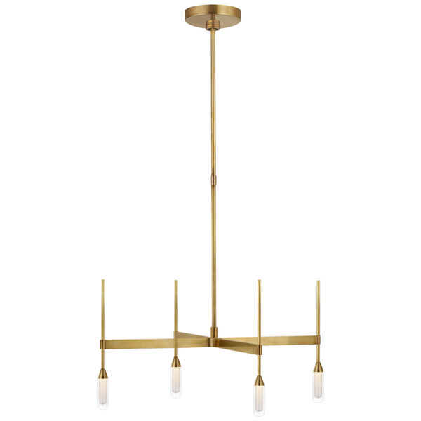 Overture Medium Downlight Chandelier in Natural Brass with Clear Glass by Peter Bristol, image 1