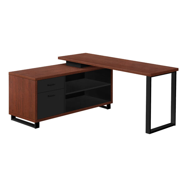 Cherry and Black Computer Desk with Drawers and Shelves, image 1