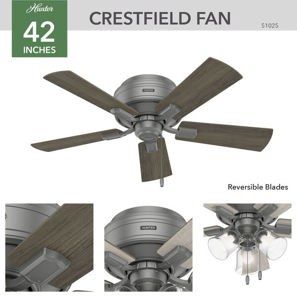 Crestfield Matte Silver Three-Light LED 42-Inch Ceiling Fan, image 5