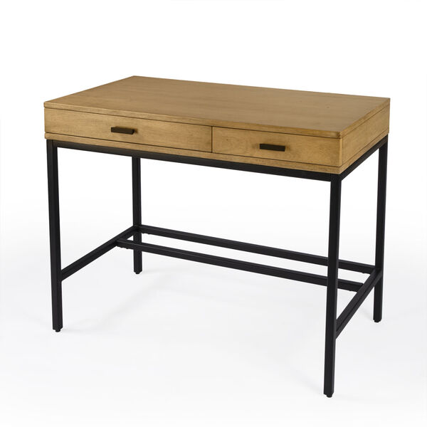 Hans Natural and Black Two-Drawer Writing Desk, image 1