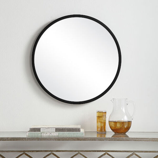 Linden Matte Black 24-inch Round Wall Mirror, image 3