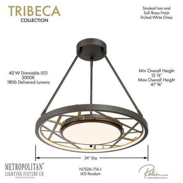 Tribeca Smoked Iron and Soft Brass 24-Inch LED Pendant, image 4