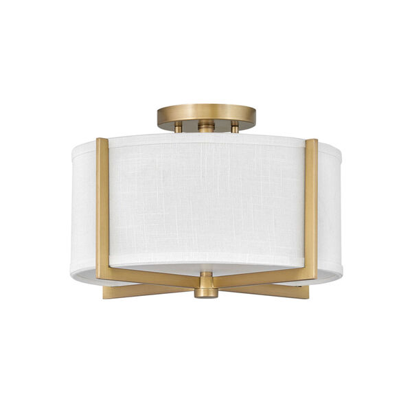 Axis Heritage Brass Two-Light LED Semi-Flush Mount with Off White Linen Shade, image 1