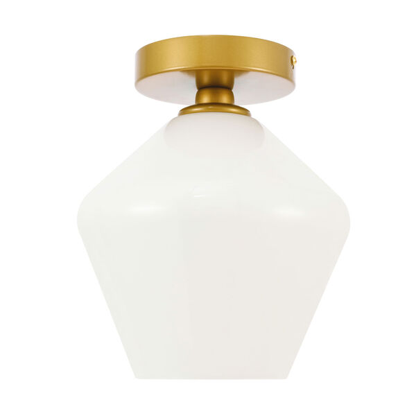 Gene Brass Eight-Inch One-Light Flush Mount with Frosted White Glass, image 5