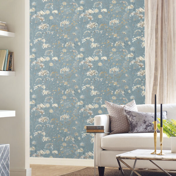 Simply Candice Blue Beige Botanical Fantasy Peel and Stick Wallpaper, image 1