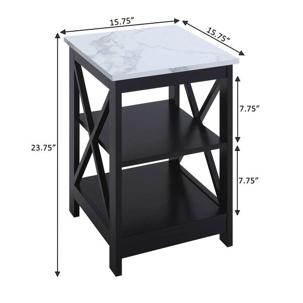 Oxford White Faux Marble and Black End Table with Shelves, image 3