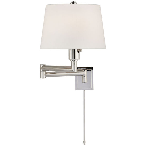 Chunky Swing Arm in Polished Nickel with Linen Shade by Chapman and Myers, image 1