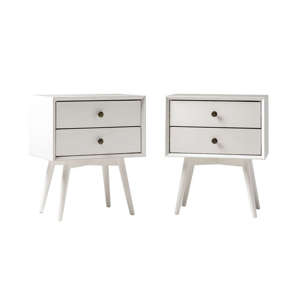 White Two-Drawer Solid Wood Nightstand, Set of Two, image 3