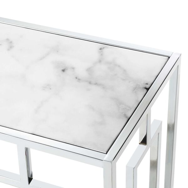 Town Square White Marble Glass Chrome Marble Glass Hall Table with Shelf, image 5