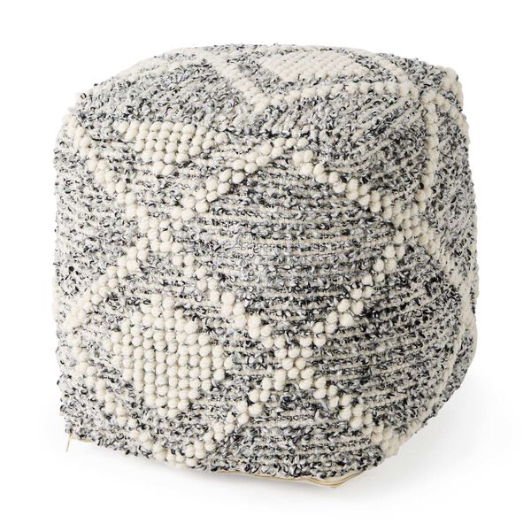 Ekiya Black and White Yarn and Wool Patterned Pouf, image 1