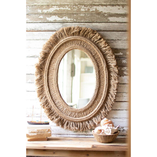 Brown Oval Mirror with Jute Detail, image 1