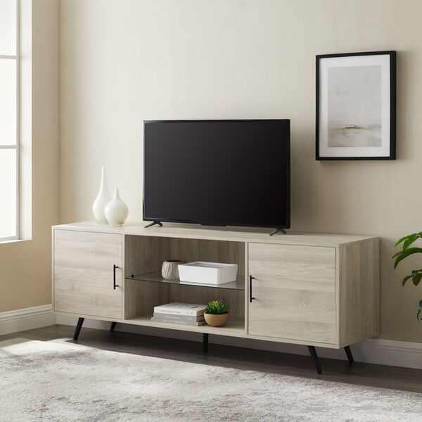 Nora Birch Two Door TV Stand with Glass Shelf, image 6