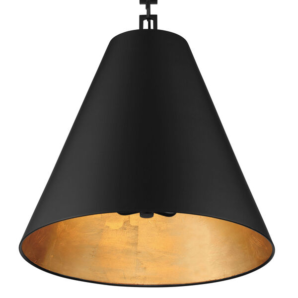 Alston Matte Black and Antique Gold Three-Light Pendant Convertible to Semi-Flush Mount, image 5