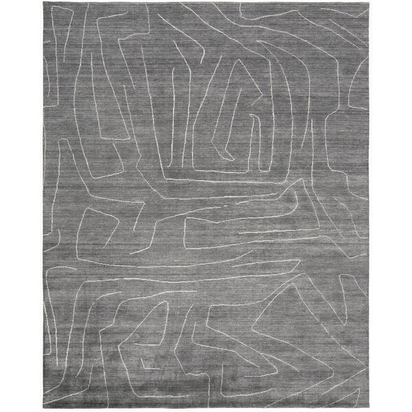 Lennox Modern Abstract Minimalist Gray Ivory Rectangular: 3 Ft. 6 In. x 5 Ft. 6 In. Area Rug, image 1