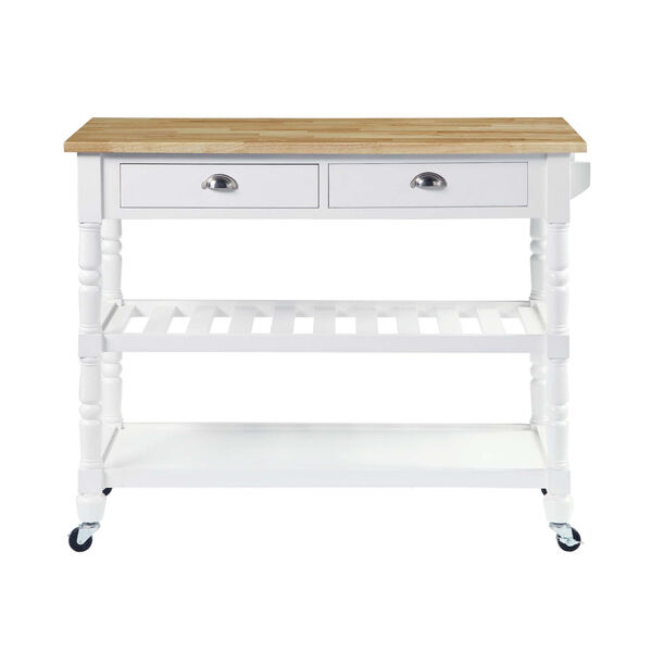 French Country Butcher Block White Three-Tier Butcher Block Kitchen Cart with Drawers, image 5