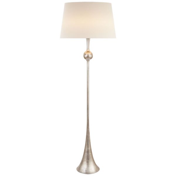 Dover Floor Lamp in Burnished Silver Leaf with Linen Shade by AERIN, image 1