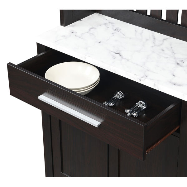 Sawyer Faux White Marble and Espresso Wine Bar with Cabinet, image 5