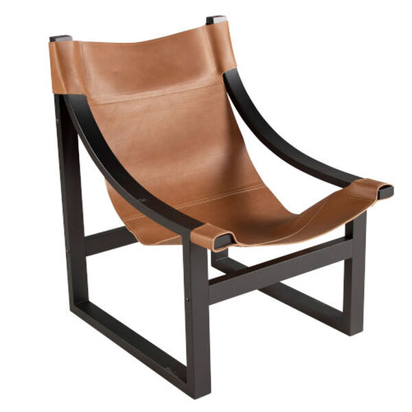 Lima Natural Leather and Black Frame Sling Chair, image 1