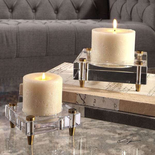 Claire Crystal Block and Brass Candleholder, Set of 2, image 2