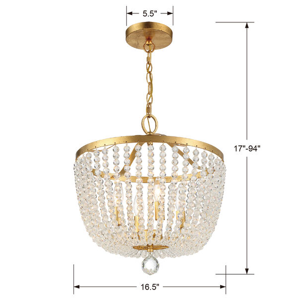 Rylee Antique Gold Four-Light Chandelier Convertible to Semi-Flush Mount, image 3
