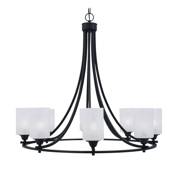 Paramount Matte Black Eight-Light Chandelier with White Marble Glass, image 1