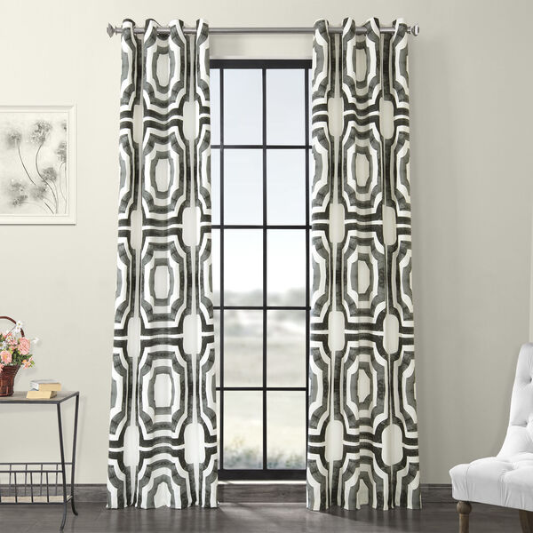 Steel Grommet Printed Cotton Curtain Single Panel, image 1