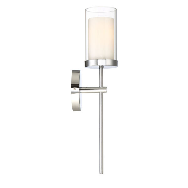 Nicollet Chrome One-Light Wall Sconce with Clear and Etched Opal Glass Shade, image 3