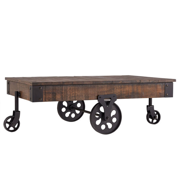 Rustic Cocoa Factory Cart Cocktail Table, image 4
