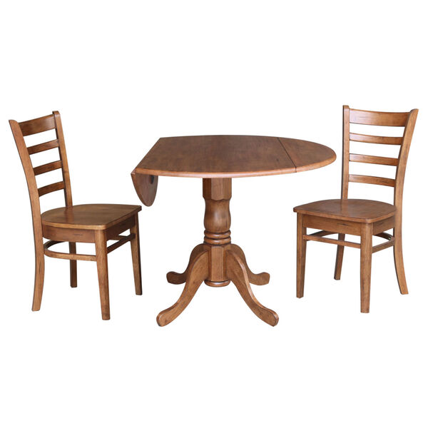 Emily Distressed Oak 42-Inch Dual Drop Leaf Pedestal Table with Two Side Chair, image 2
