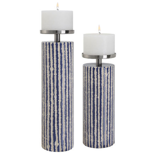 Havana Ivory and Cobalt Blue Candleholder, Set of 2, image 1