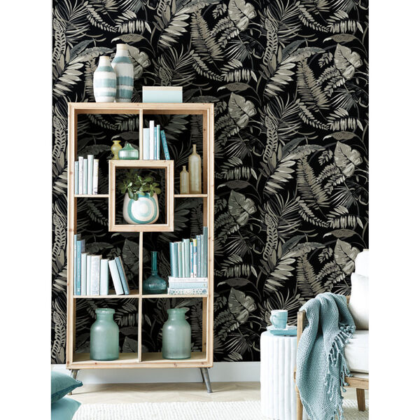 Tropics Black Tropical Toss Pre Pasted Wallpaper - SAMPLE SWATCH ONLY, image 6