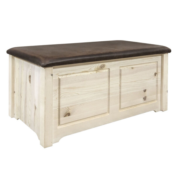 Homestead Clear Lacquer Blanket Chest with Saddle Upholstery, image 1