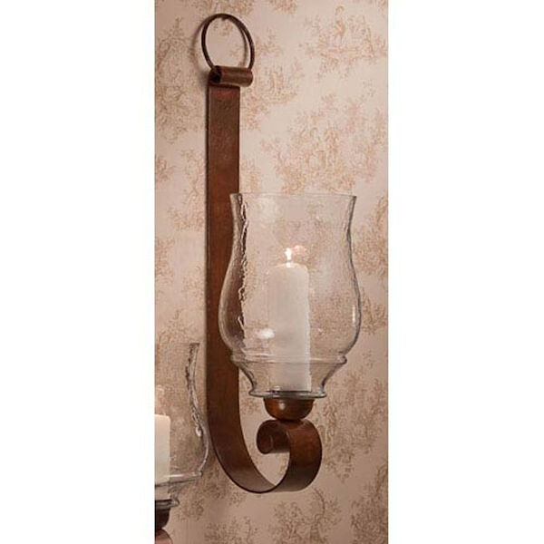 Bronze Iron Loop Candle Sconce with Hammered Globe - 29 Inches High, image 1