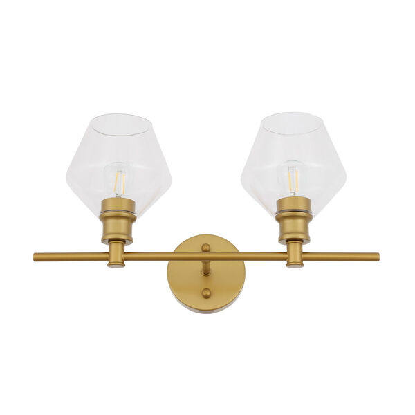 Gene Brass Two-Light Bath Vanity with Clear Glass, image 5