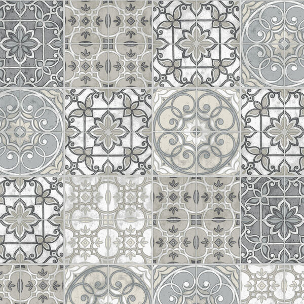 Grey, Black and Beige Portuguese Tiles Wallpaper, image 1