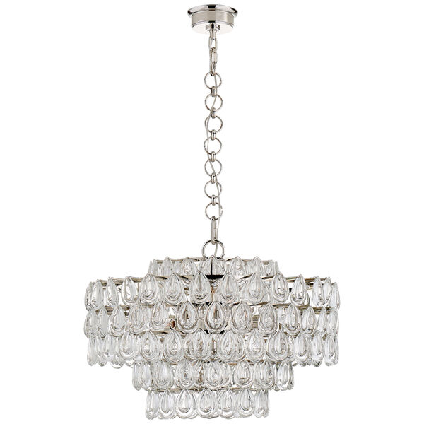 Liscia Medium Chandelier in Polished Nickel with Crystal by AERIN, image 1