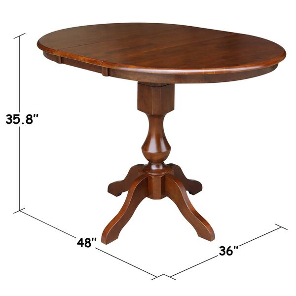 Espresso Round Top Pedestal Counter Height Table with 12-Inch Leaf, image 5