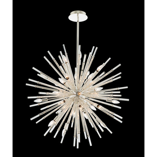 Sprazzo Polished Silver 28-Light Pendant with Firenze Crystal, image 2