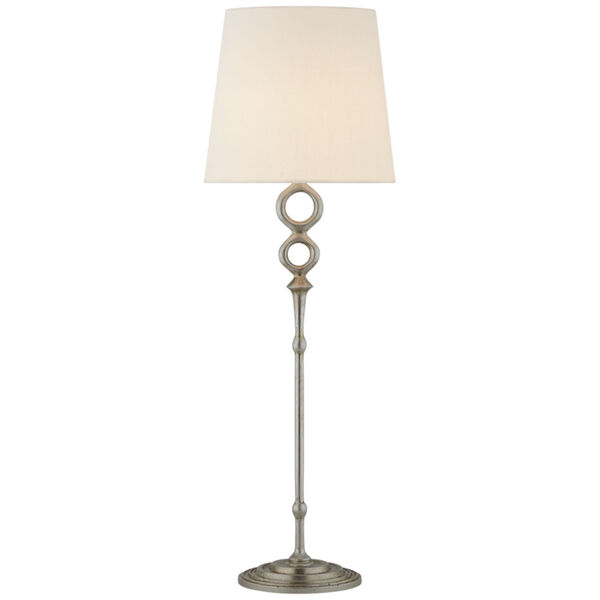 Bristol Table Lamp in Burnished Silver Leaf with Linen Shade by AERIN, image 1