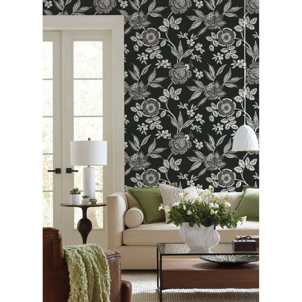 Silhouettes Black White Wood Cut Jacobean Wallpaper, image 6