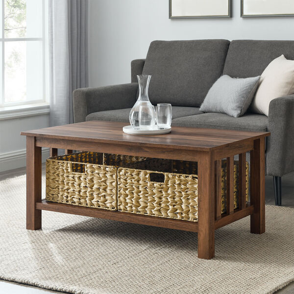Rustic Oak Storage Coffee Table with Baskets, image 3