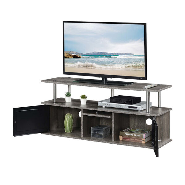 Designs2Go Weathered Gray and Black TV Stand with Three Storage Cabinet and Shelf, image 2