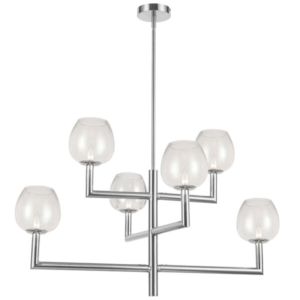 Nora Polished Chrome Six-Light Chandelier with Clear Shades, image 1